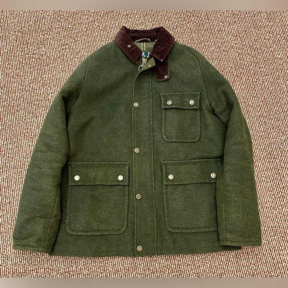 Men’s XL Green Wool BARBOUR Classic Tartan Lined Corduroy Collar Jacket